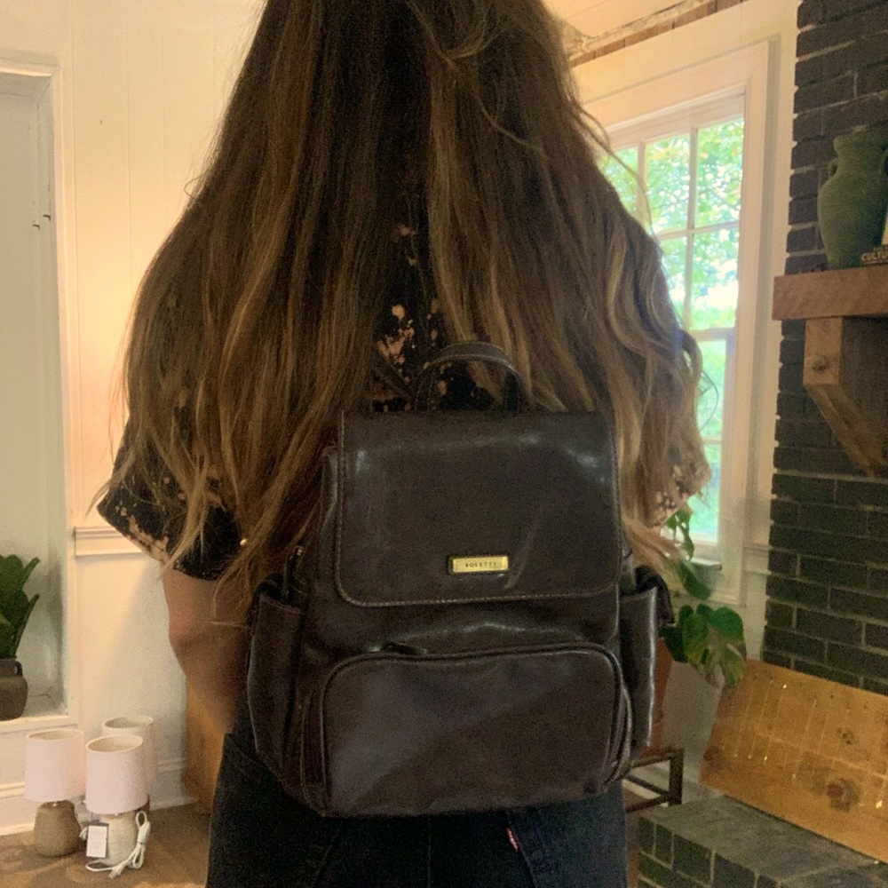 Brown pleather backpack